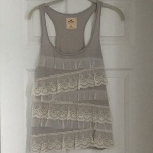 Hollister Grey Ruffled Sleeveless Blouse